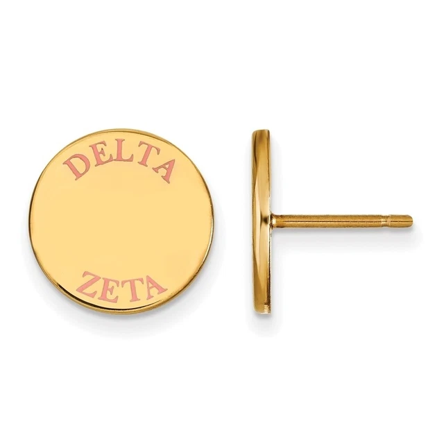 14K Plated Silver Delta Zeta Pink Enamel Post Earrings