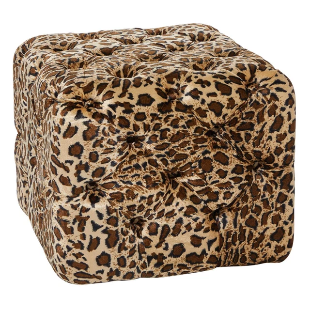 Zimlay Multi Colored Cotton Tufted Leopard Print Ottoman 58770