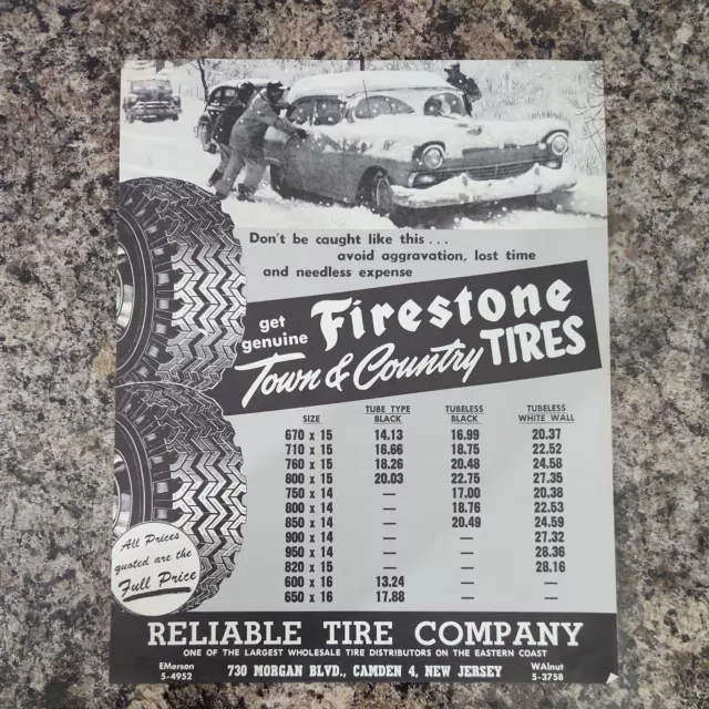 Vintage Firestone Tire Advertisement Town & Country Price List