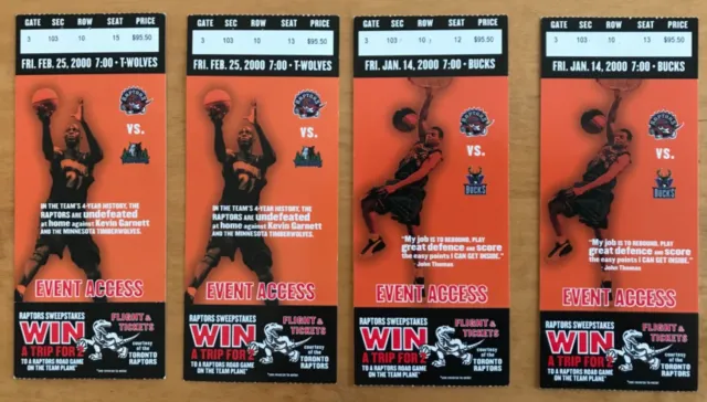 Toronto Raptors Ticket Stubs (4 from 2000)