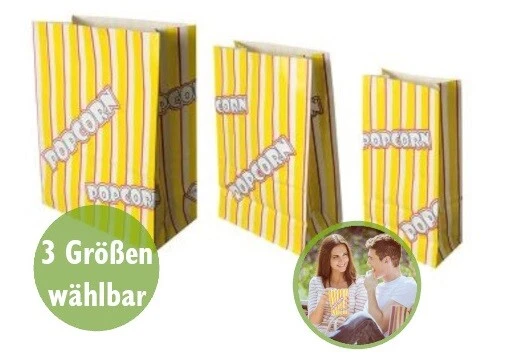 Popcorntüten Popcorn Popkorn Maispuffs Snacktüten Papier Tüten 3 Größen Papstar