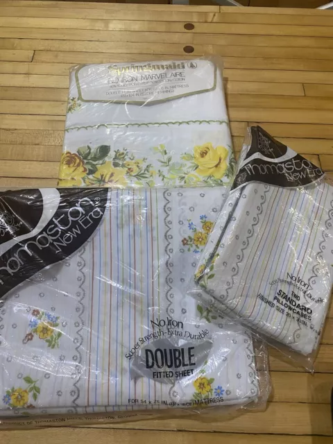 Vintage NOS Double/Full Sheet 4 Pc Set Yellow Flowers Springmaid/ Thomaston