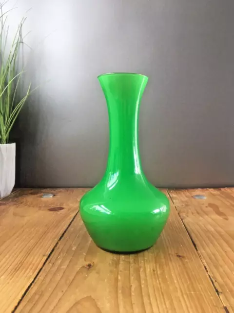 Mid Century Modern Green Italian Empoli Cased Glass Vase 60'S 70'S Scandi Style