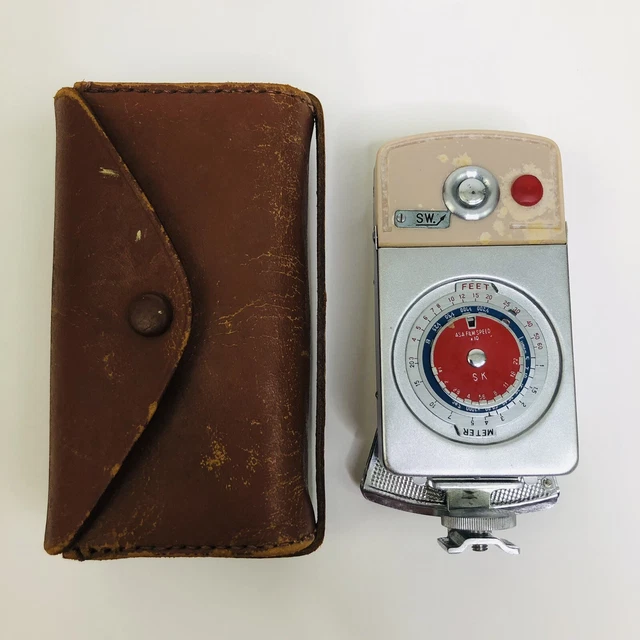 Vintage Silver Lentar Light Meter With Brown Case Used Untested Strong Flashguns