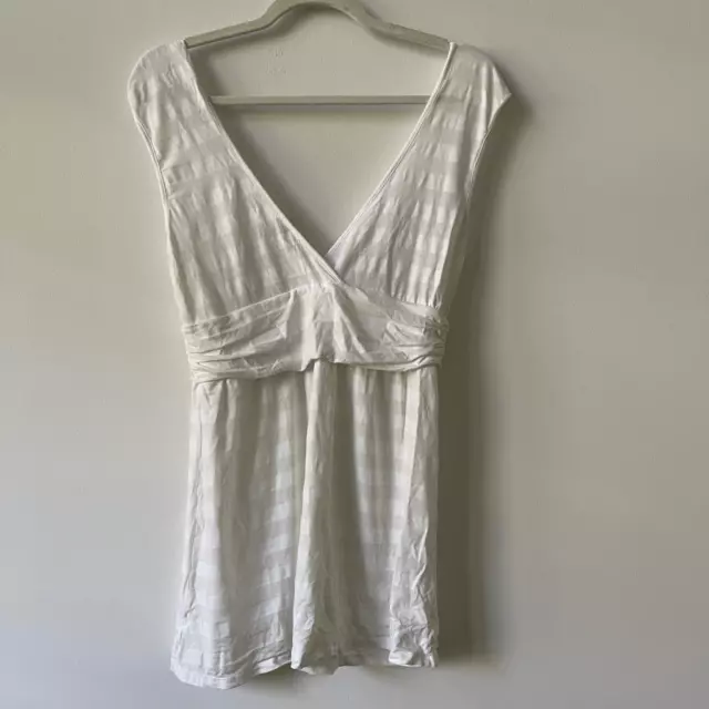 Ella Moss Women's Sleeveless Ruched Striped V-Neck Cream Tank Top Size L