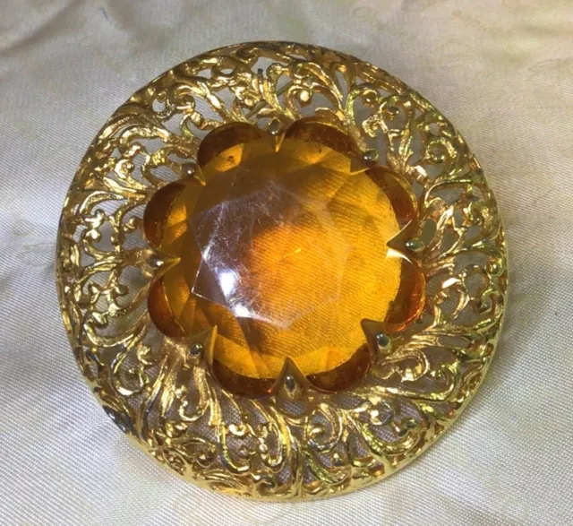 Vintage Jewellery Fabulous Very Big Flower Shaped Topaz Paste Crystal Brooch