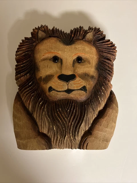 Hand carved Hand-painted Wood lion