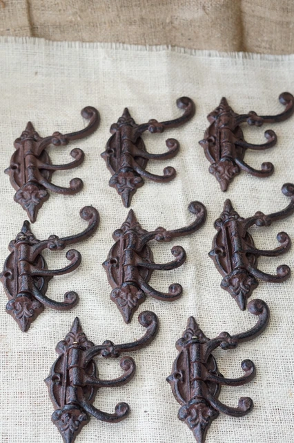 8 Cast Iron Antique Style SWIVEL Coat Hooks Hat Hook Rack Hall Tree Restoration