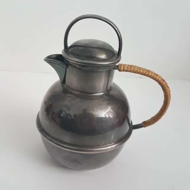 Vintage EP Copper Silverplated Creamer Personal Teapot Mini Wicker Wrap Handle