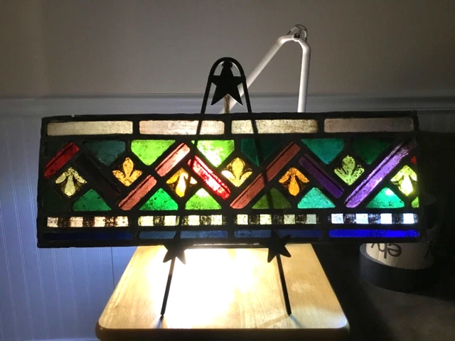 RARE Authentic Antique 19th C Salvaged Leaded Stained Glass Panel 22 1/4 x 7 3/4