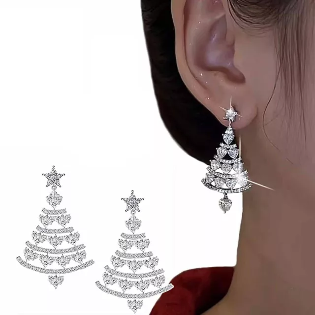 De Luxe Noël Arbre Cristal Zircon Goujon D'Oreille Boucle Goutte Pendantes