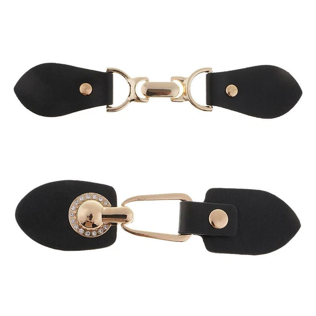 1 Pair Black Leather Horn Toggle Buttons Hook Duffle Coat Sewing Fasteners