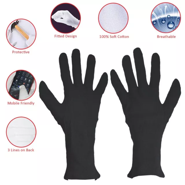 Black Cotton Gloves Soft stretchable lightweight work Jewellery Moisturising XL