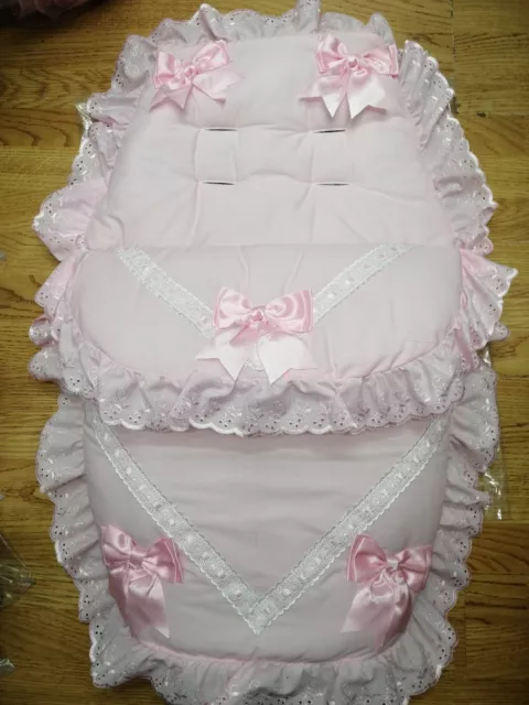 Baby  girls   all pink Luxury Large Ribbon Foot Muff Cosy Toes Pram buggy