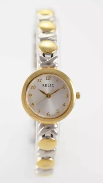 Relic Reloj Mujer Blanco Acero Inoxidable Plata Oro Batería Fácil Lectura Cuarzo