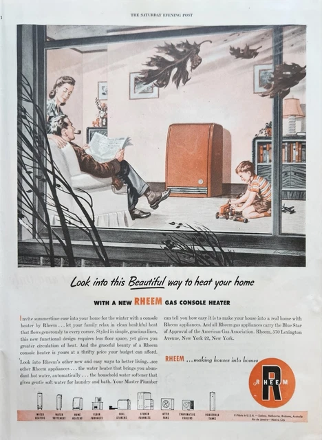 1946 Rheem Gas Console Heater Vintage Ad Beautiful way to heat your home
