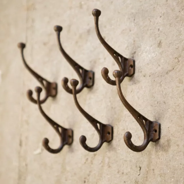 6 Cast Iron Antique Vintage Style Scroll Double Hooks Wall Mountable Coat Hooks