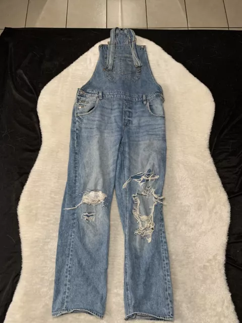 American Eagle Jeans Womens Size Large Blue Tomgirl Overall Distressed Denim