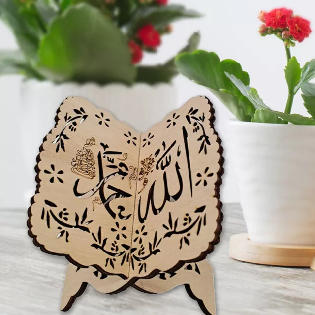 Wooden Carved Al-Fitr Islamic Book Shelf Bible Quran Book Display Stand Holders 3