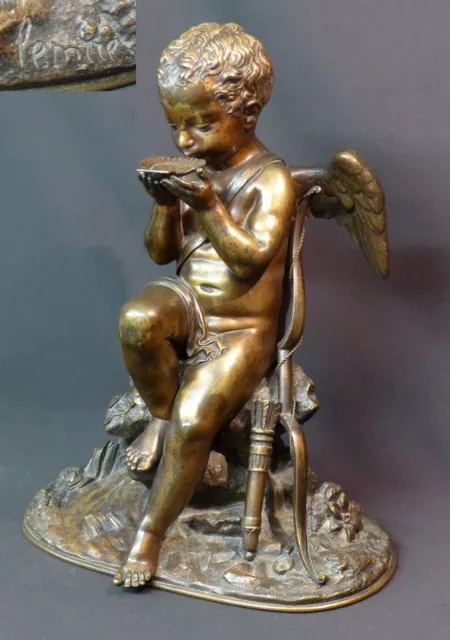 AA 1820 rare sculpture Lemire Sauvage Bronze 6kg36c Amour cupidon ange angelot