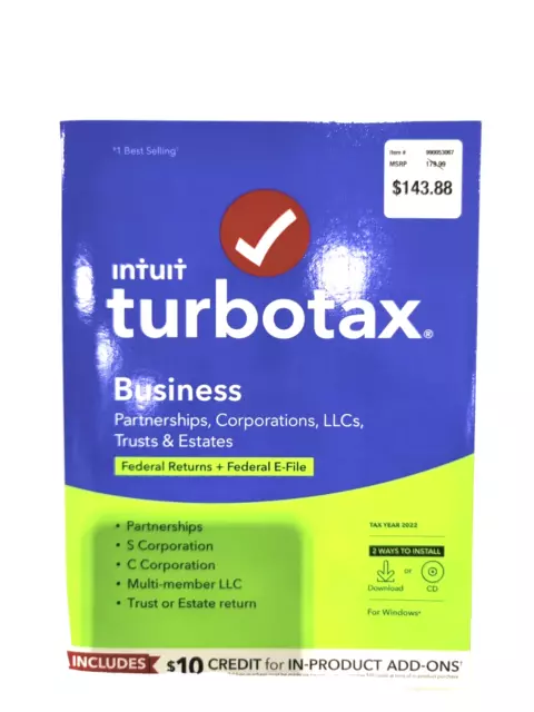Intuit Turbotax Business Download or CD Tax Year 2022 Federal Returns & E-file