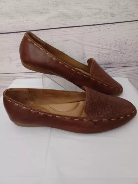 BORN Women Maple Brown Woven Basketweave Leather Flats Loafers Shoes Size 7