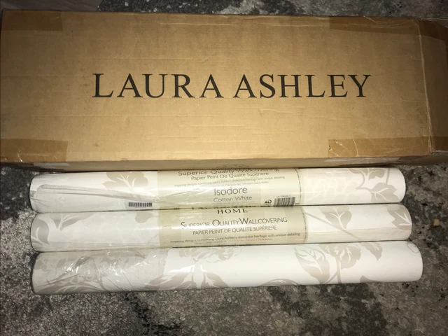 3 new rolls laura ashley wallpaper Isadora Cotton white pearlescent 1 Open