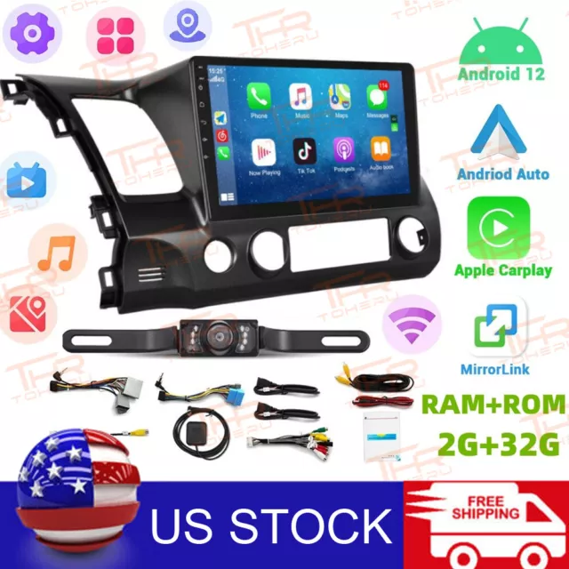 Android 12 Car Stereo Radio for Honda Civic 2006-2011 Apple CarPlay GPS WiFi 32G