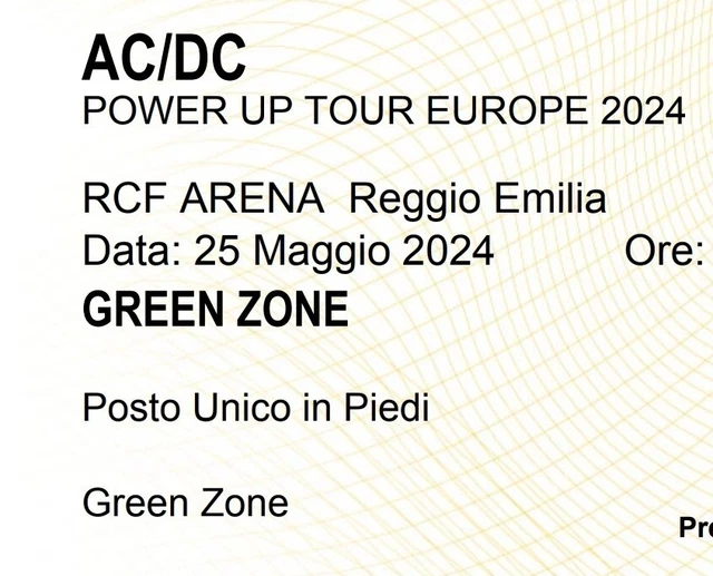 BIGLIETTO CONCERTO AC/DC 25/05/24 - RCF ARENA (Reggio Emilia) - GREEN ...