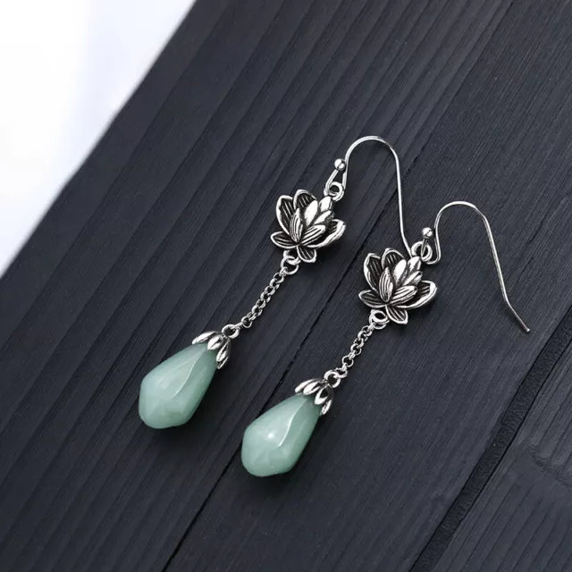 Green Jade Flower Earrings Designer Natural 925 Silver Jewelry Chalcedony Women