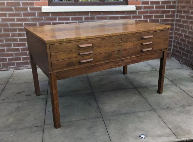 Vintage Architects Oak Plan Chest Mid-Century 1950s Kitchen Island Drawers