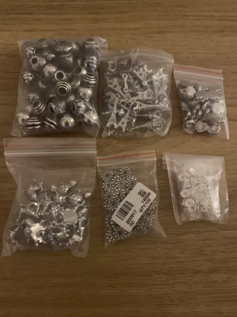 100 x Silver Make Your Own Bracelet Beads/Charms Wholesale Joblot Car Boot C