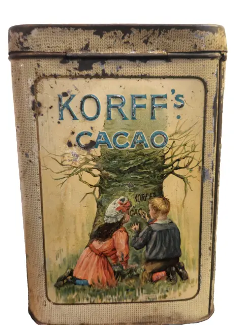 Korff's Cacao Tin, Young Friends,  Lovers Amsterdam, Dutch Chocolate Cocoa