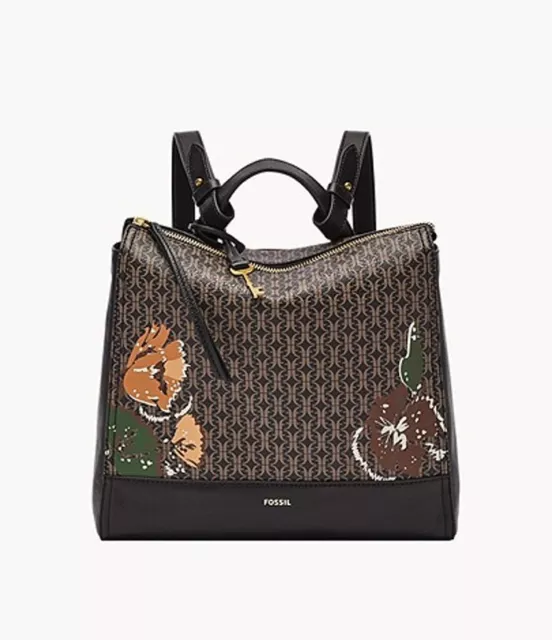 Fossil Elina Small Convertible Black Floral Backpack