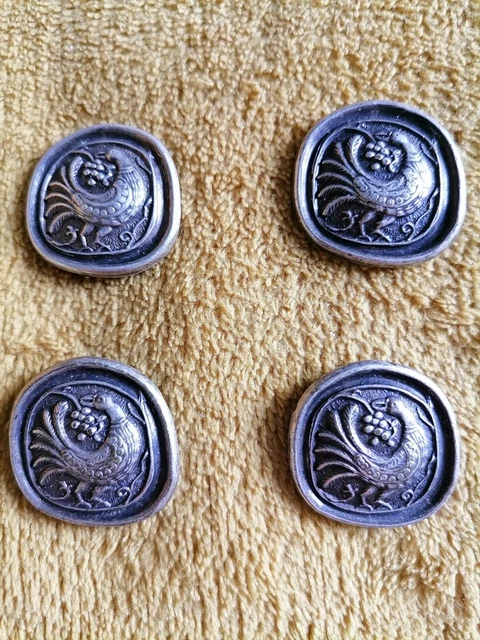 Lot De 6 Gros Boutons Vintage En Métal Argenté - Diamètre 2,5 Cm - Pied Référence 1558 - Occasion, France