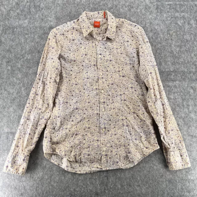 Hugo Boss Mens Cream Floral Long Sleeve Button Up Shirt Size M