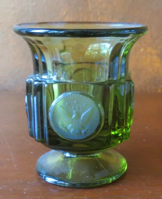 Fostoria Coin Olive Green Footed Cigarette Urn/Toothpick Holder