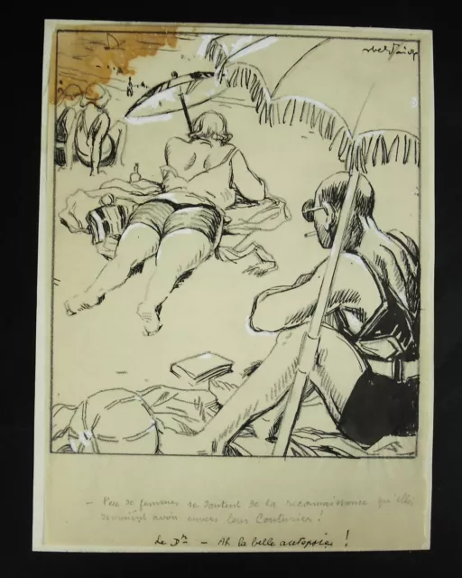 Abel Jules FAIVRE Voyeurism Women at the Beach Drawing Humor c1930 Cartoon