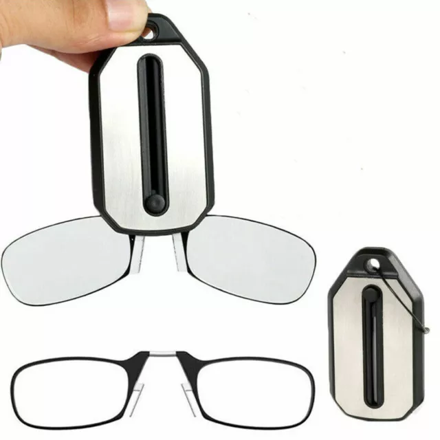 Mini Nose Clip On Portable Reading Glasses Rimless Key Chain Wallet Magnifying