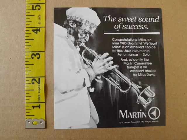 MILES DAVIS vintage SMALL PRINT AD Martin Committee Trumpet 1983 jazz