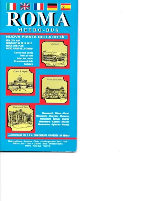 VINTAGE MAP OF Rome, Italy, including Metro & Bus Lines, from 1986 (VG) $2.95 - PicClick