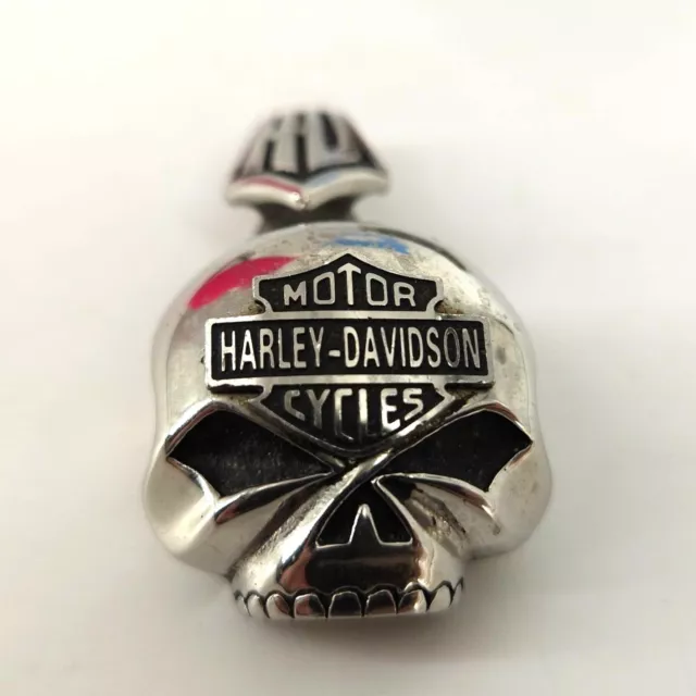 HD Harley Davidson Skull Skeleton Pendant 2" Silver Steel Rock Metal Bike Goth