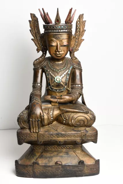 Alter Buddha Burma Shan Stil  56 cm Holz 20 Jhd.   B219