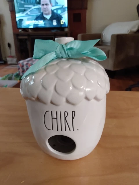 Rae Dunn Home Birdhouse Acorn  Ceramic White With Ribbon