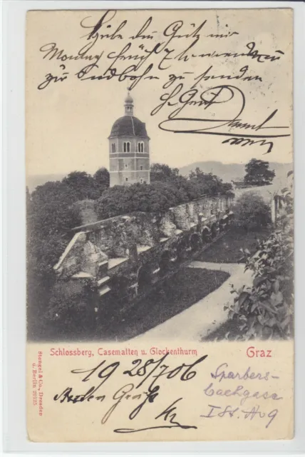 AK Graz, Schlossberg, Casematten und Glockenturm 1906