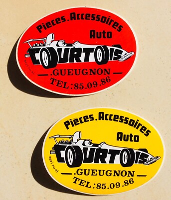 AUTO COURTOIS garage PIGNON BLANC CPA vintage 2 autocollants 1972 GUEUGNON 71 
