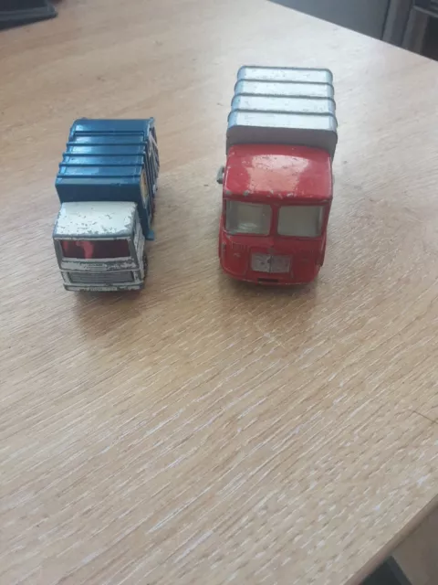 Matchbox Toy Vehicles Two Refuse Trucks One Is Blue & White The Second Is Red...