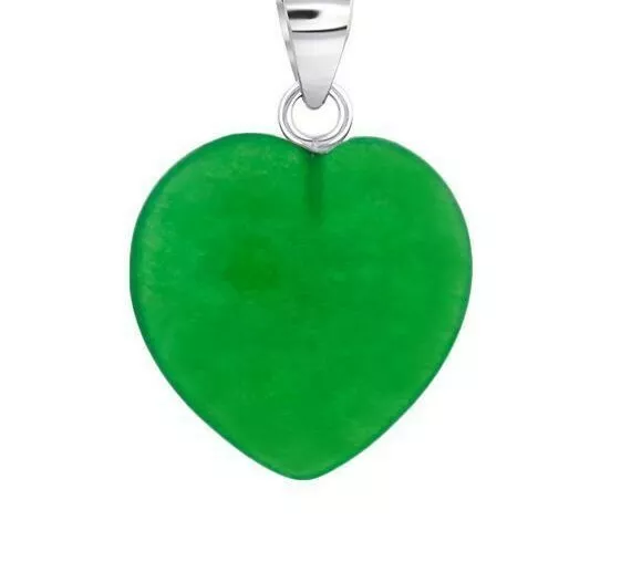 Large Jade Healing Crystal Gemstone Heart Pendant Sterling Silver Necklace Gift