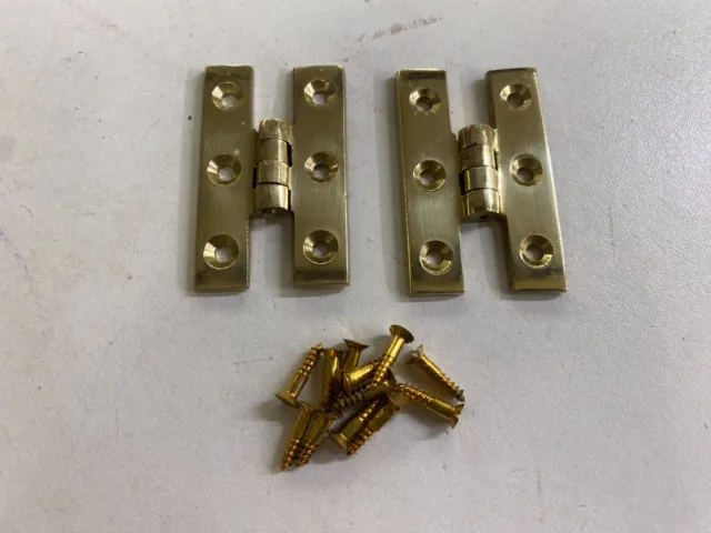 POLISHED BRASS H HINGES 1 pair SOLID 50mm 2" DECORATIVE LAY FLAT cabinet door