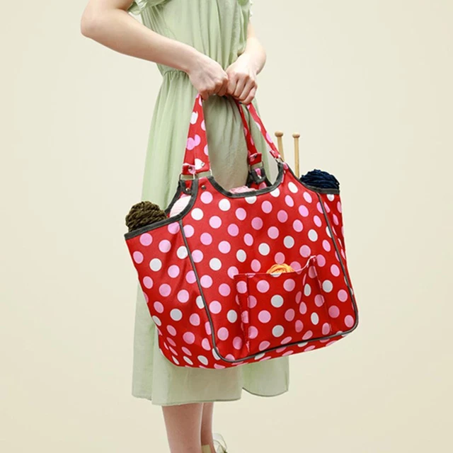 Cymwer Bolsa de almacenamiento de hilo de lana con estampado de lunares rojos, E